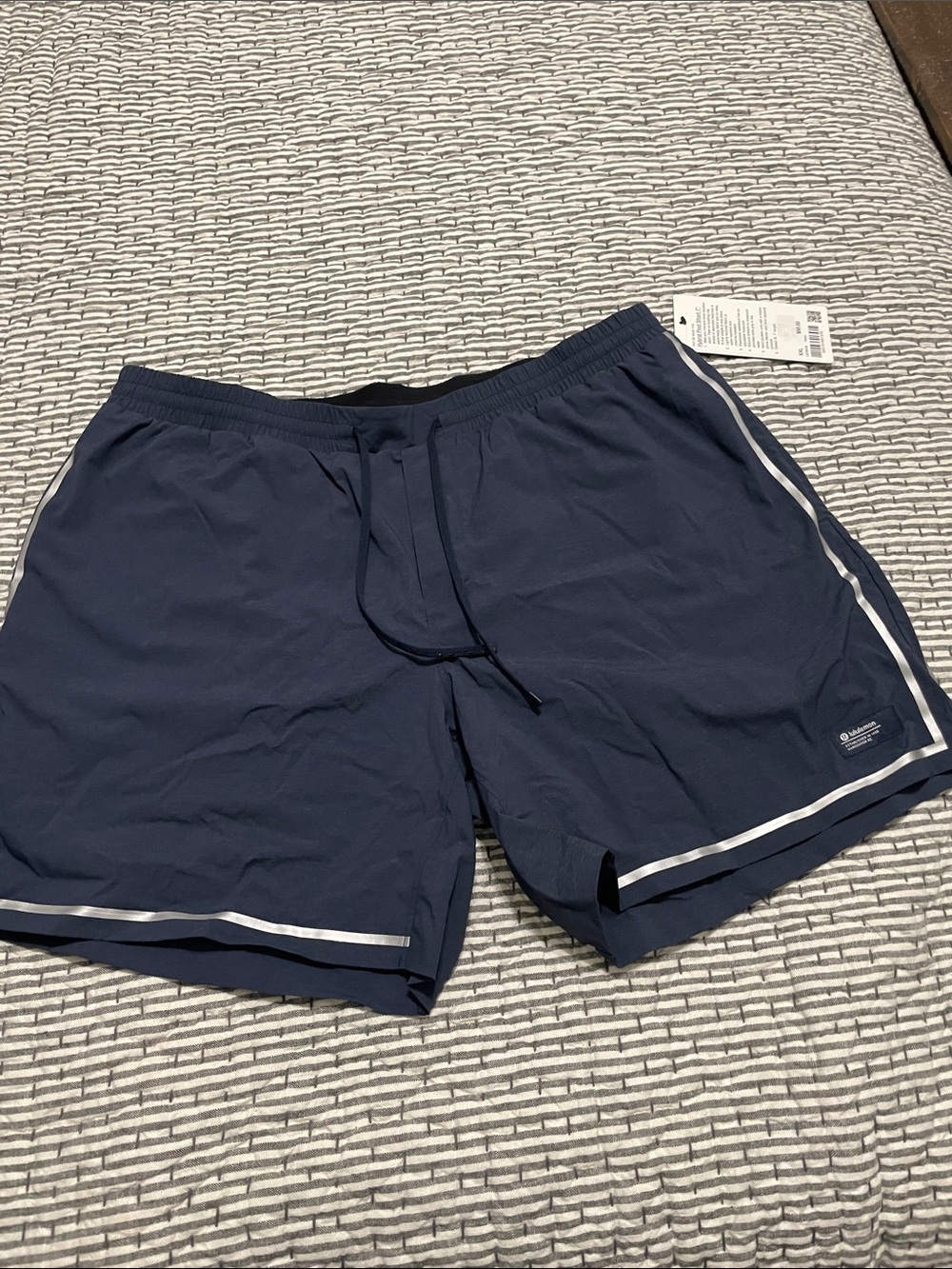 lululemon athletica Navy Swim Trunks with White Piping